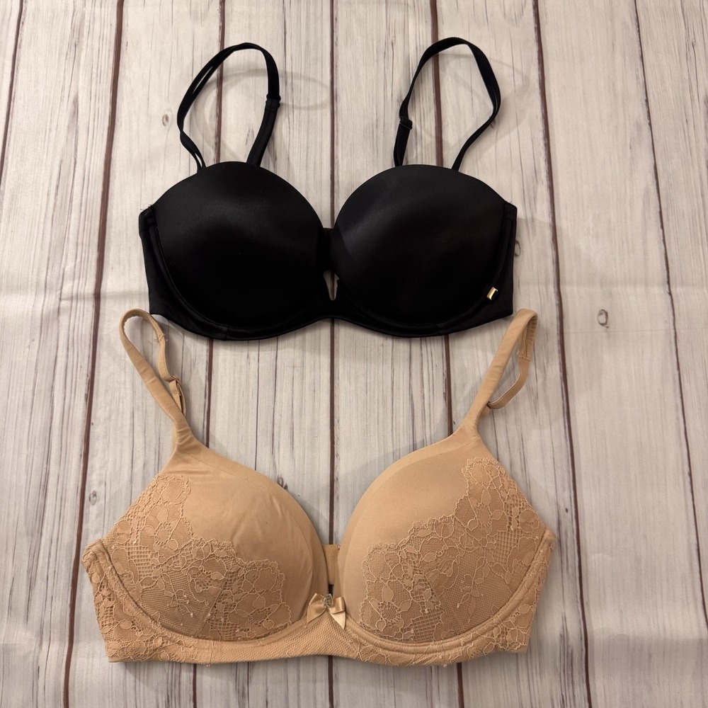 Victoria's Secret 32D Bra Lot Very Sexy Multi-Way Nude Body Black Strapless